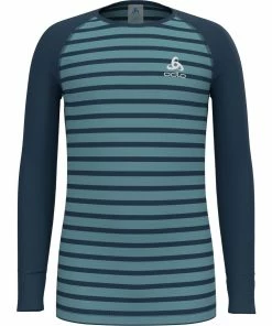 Odlo Active Warm Eco Kids Stripes Base Layer, Blue Wing Teal/reef Waters