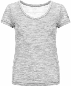 SuperNatural W Base V-Neck Tee 140, Ash Melange/pomegranate