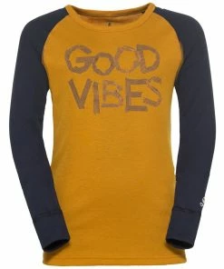 Odlo Active Warm Eco Trend Kids Long-Sleeve Base Layer Top, Dark Sapphire/buckthorn Brown