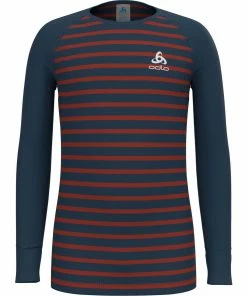 Odlo Active Warm Eco Kids Stripes Base Layer, Blue Wing Teal/ketchup