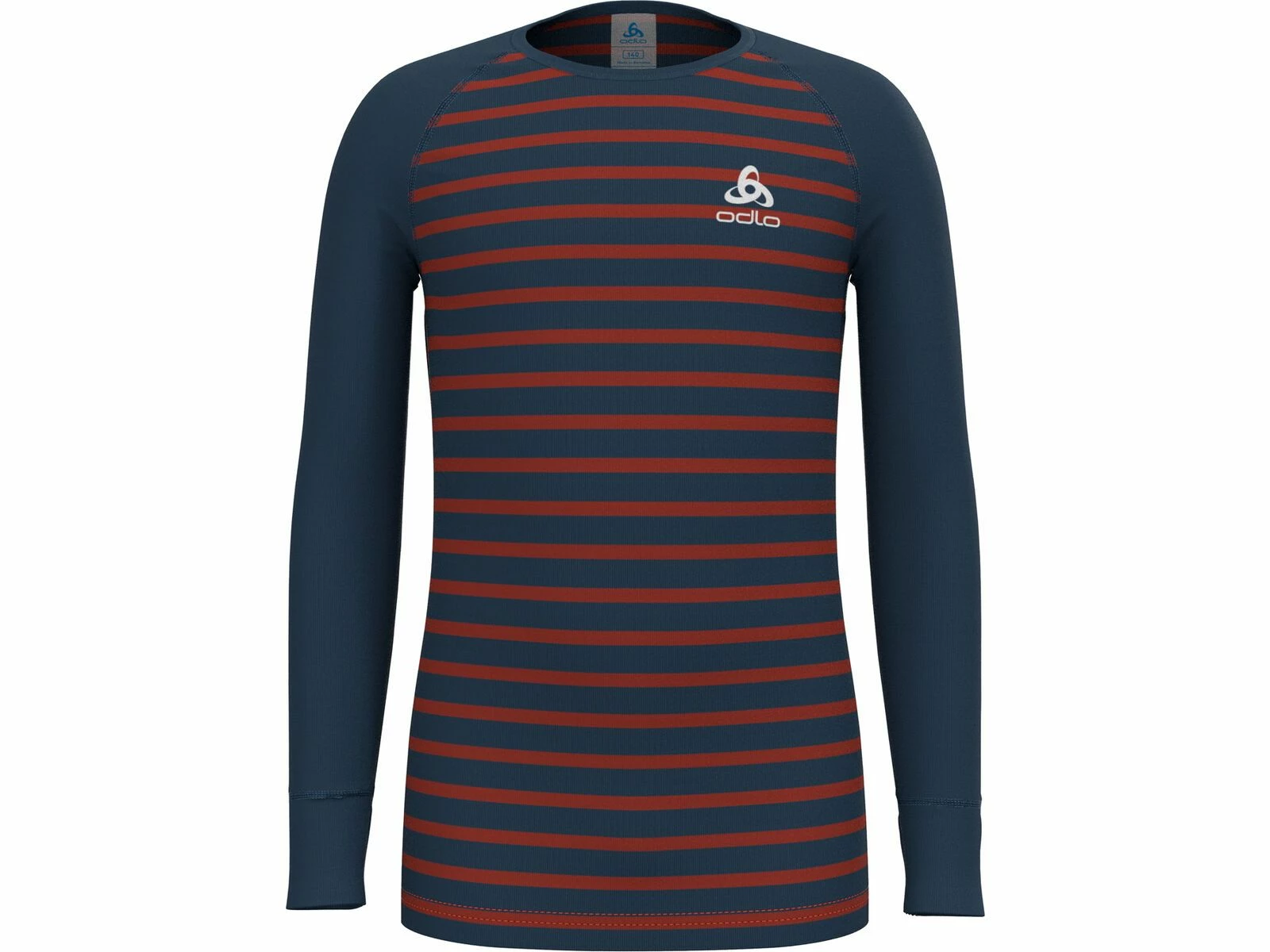 Odlo Active Warm Eco Kids Stripes Base Layer, Blue Wing Teal/ketchup 1 Odlo Active Warm Eco Kids Stripes Base Layer, Blue Wing Teal/ketchup